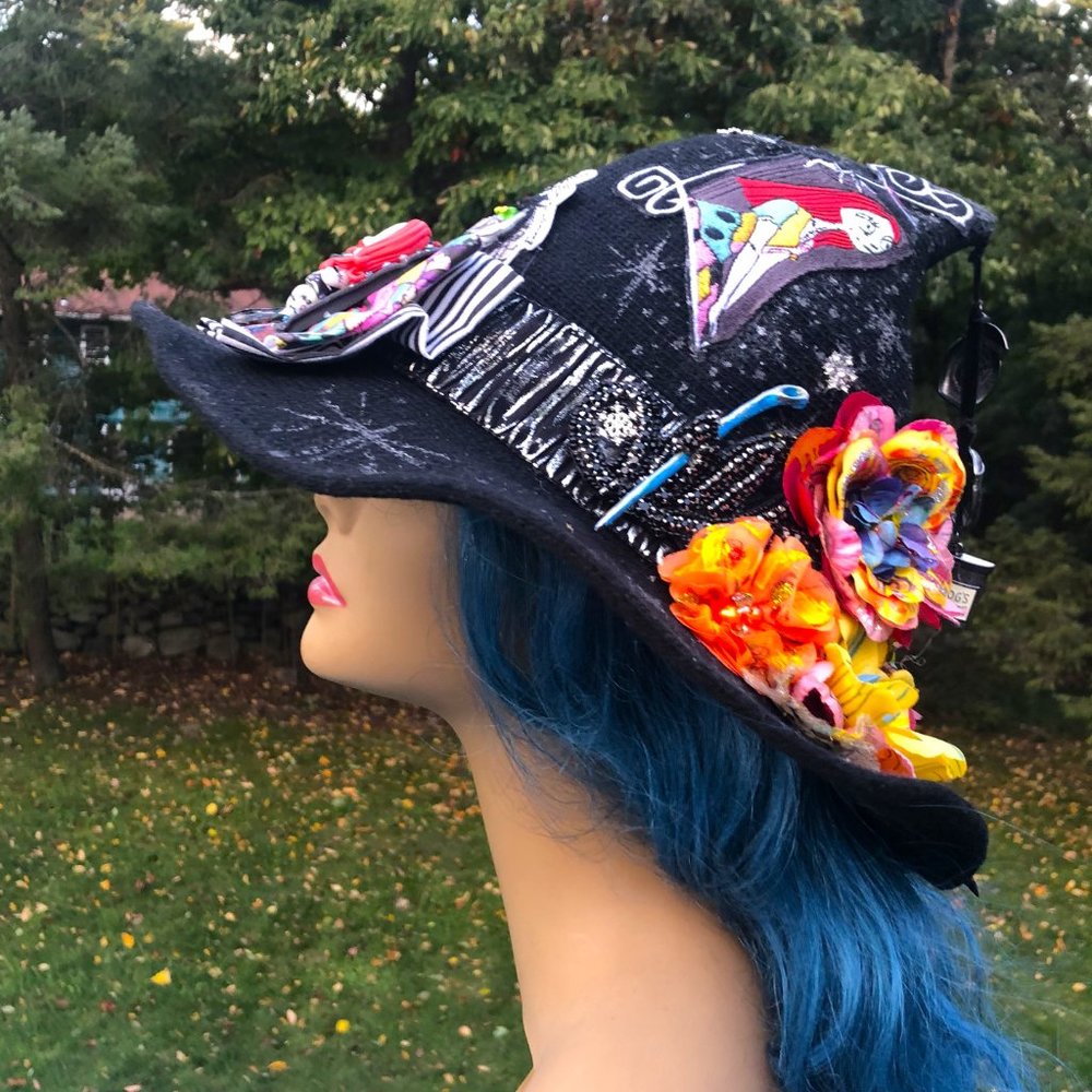 The Nightmare Before Christmas SALLY Halloween Black Hat Handcrafted NEW - Picture 3 of 8